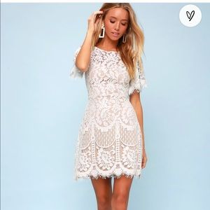 White Lace Short Sleeve Dress